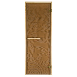 Дверь из стекла "Жар да Пар" 1,9х0,7м, бронза 6мм, коробка из хвои, 2 петли, ручка