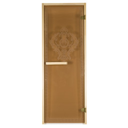 Дверь из стекла 1,9х0,7м, бронза матовая, коробка из хвои, 2 петли, ручка