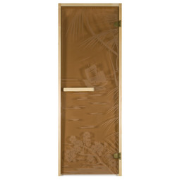 Дверь из стекла 1,9х0,7м, бронза матовая, коробка из хвои, 2 петли, ручка