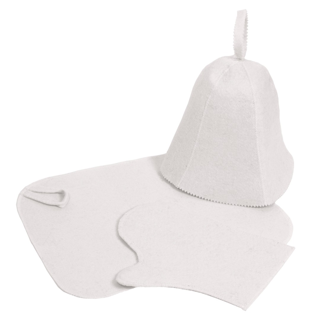 Набор 3-х предметый «Классика» (шапка белая, рукавица, коврик белый)