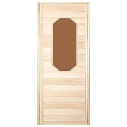Дверь для бани со стеклопакетом (двойное скошенное) 1,9х0,7м., петли в комплекте